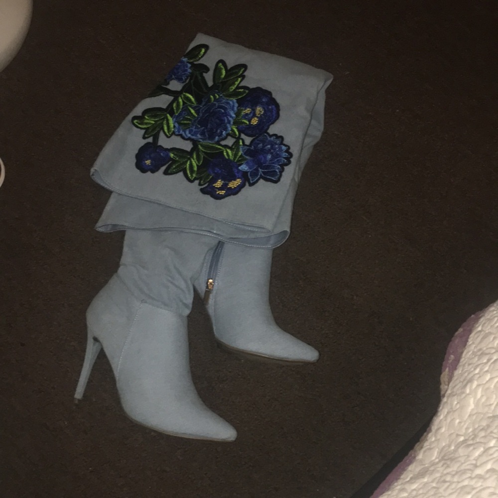 Thigh denim boots